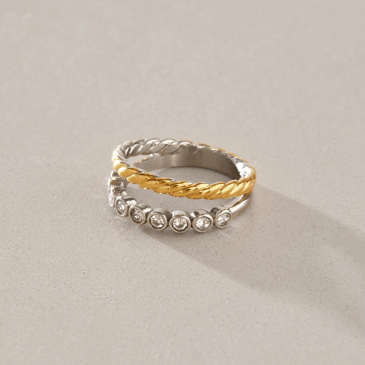 KIKA Delicate Zircon Mixed Color Double Layer Rings For Women 18K Gold PVD Plated Stainless Steel 316L