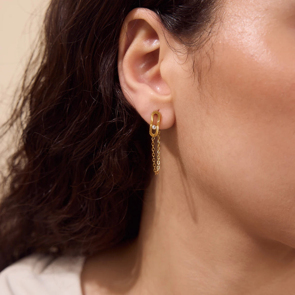 Kika Tiny Crystal Geometric Stud Earrings 18K Gold PVD Plated Stainless Steel 316L