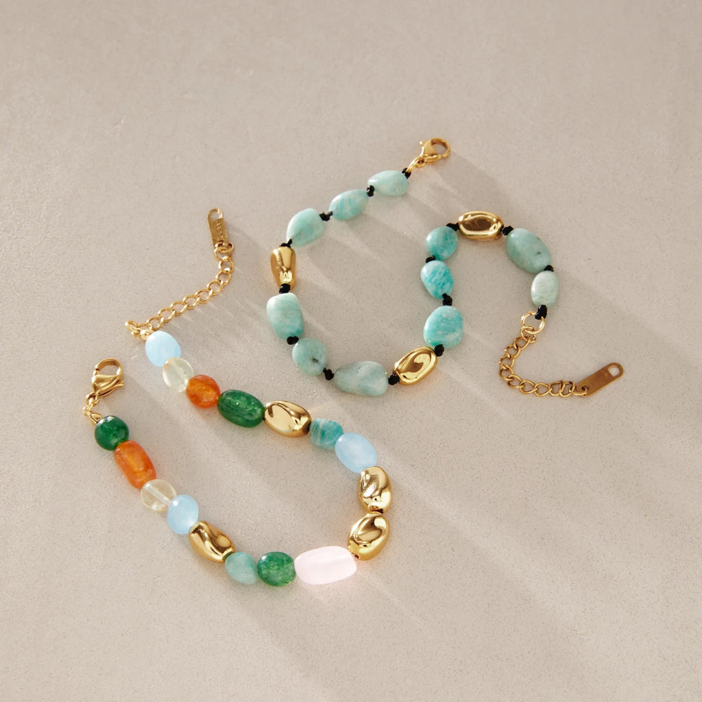 KIKA Elegant Natural Stone CCB Beads Bracelet For Women Minimalist 18K Gold Plated Stainless Steel Bracelet Fashion Jewelry