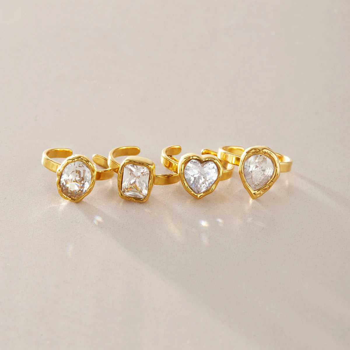 KIKA Delicate Geometric Cubic Zirconia Open Rings 18K Gold Plated Stainless Steel 316L
