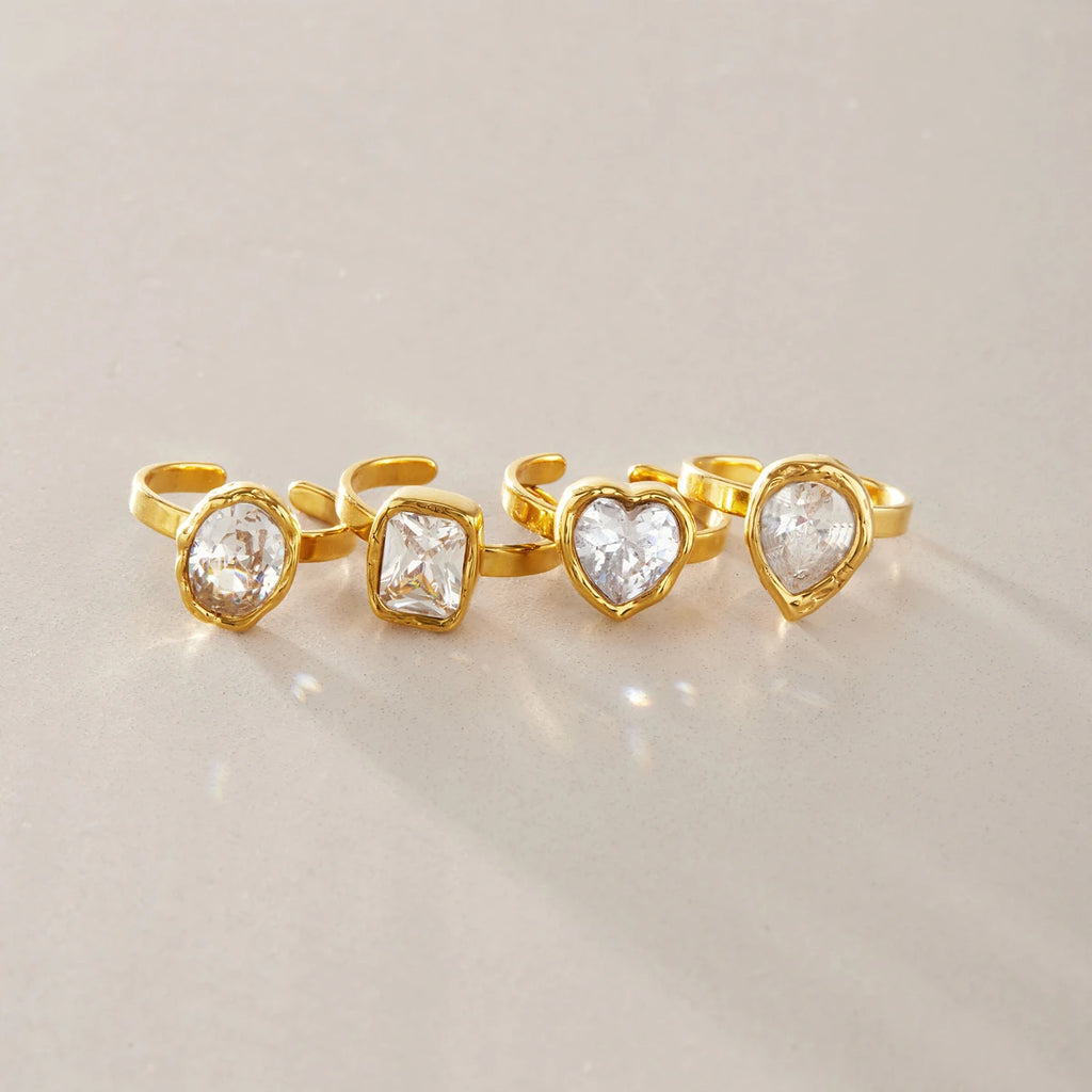 KIKA Delicate Geometric Cubic Zirconia Open Rings 18K Gold Plated Stainless Steel 316L