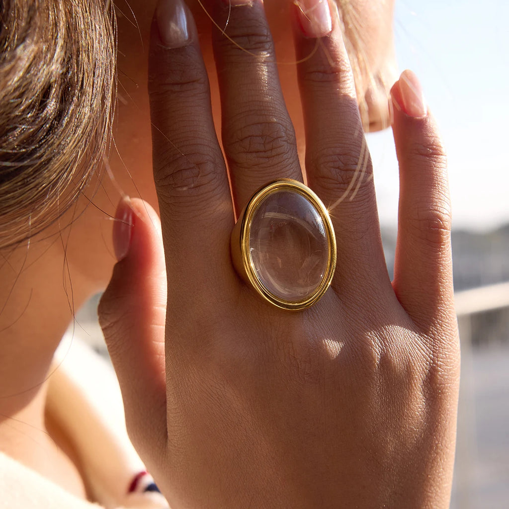 Classic Egg-Shaped Transparent Resin Ring