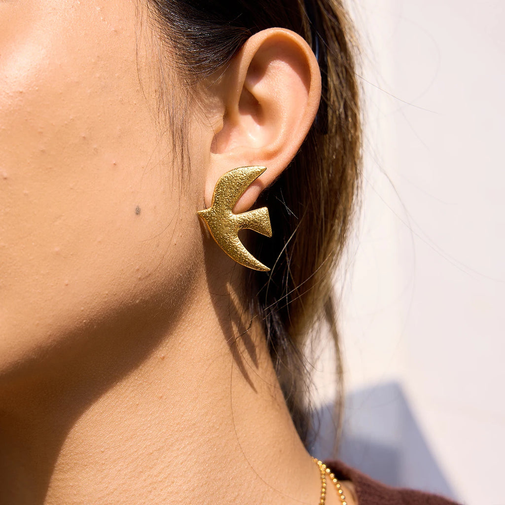 Kika Hammer Patterned Peace Dove Stud Earrings