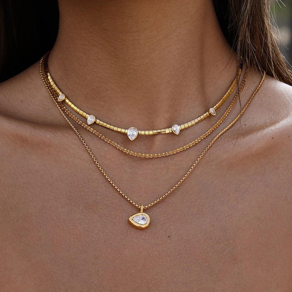 Kika Water Drop Zircon Pendant Necklace 18K Gold PVD Plated Stainless Steel 316L