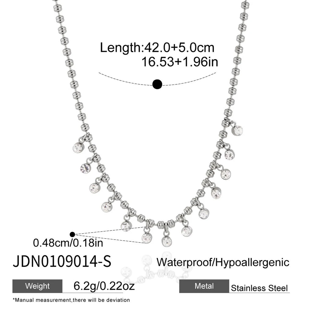 Kika Delicate Steel Color Paperclip Chain With White Zircons Necklaces
