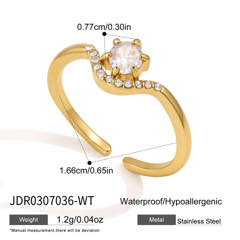 KIKA Delicate Geometric Zircon Open Rings For Women Minimalist 18K Gold PVD Plated Stainless Steel Rings Fashion Jewelry Gift
