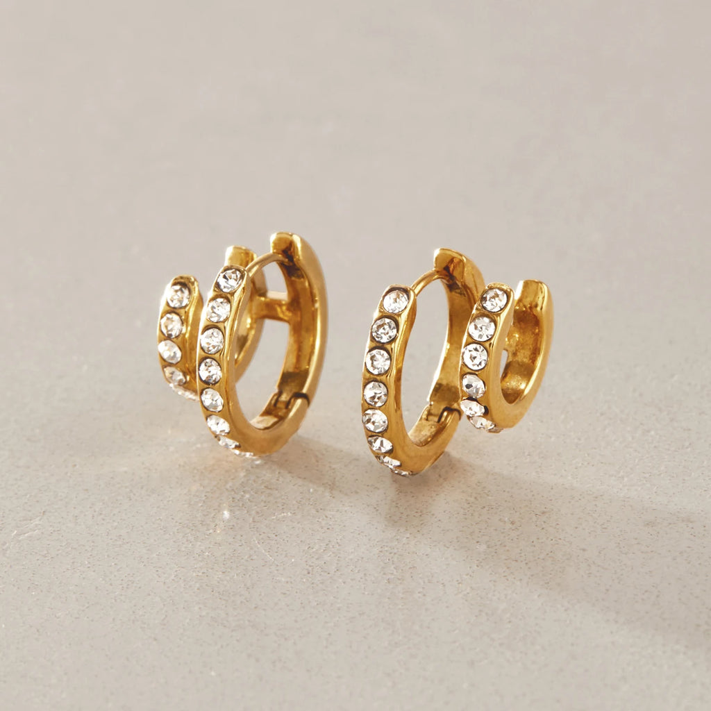 KIKA Classic Double Layer Crystal Clip Earrings For Women Waterproof 18K Gold PVD Plated Stainless Steel Earrings Jewelry Gift