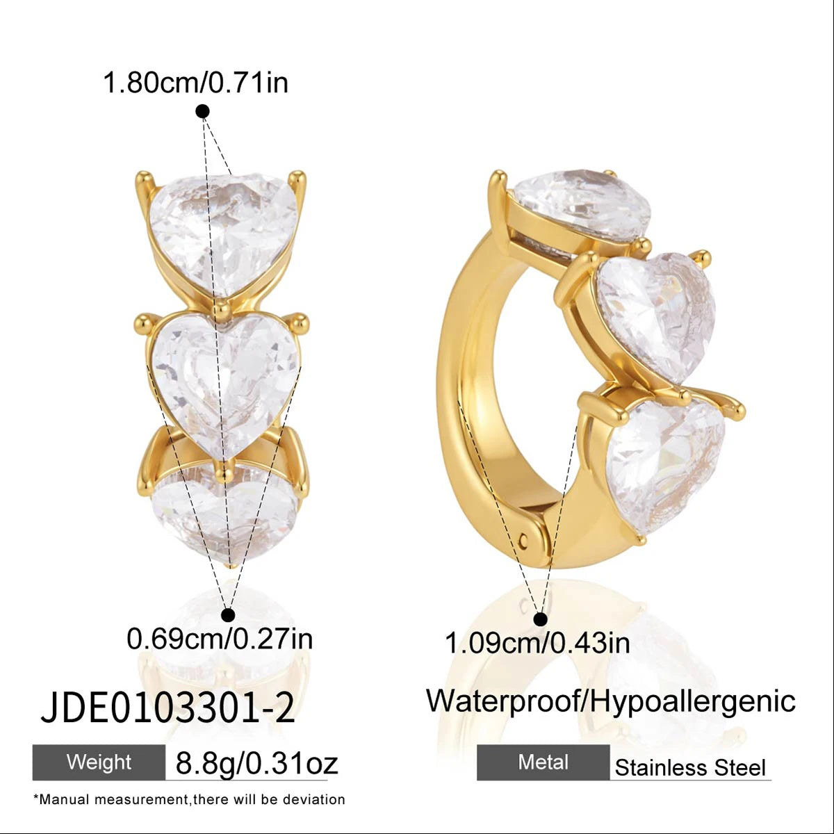KIK Geometric Zircon Elastic Non-piercing Ear Clips  18K Gold Plated PVD  Stainless Steel316L