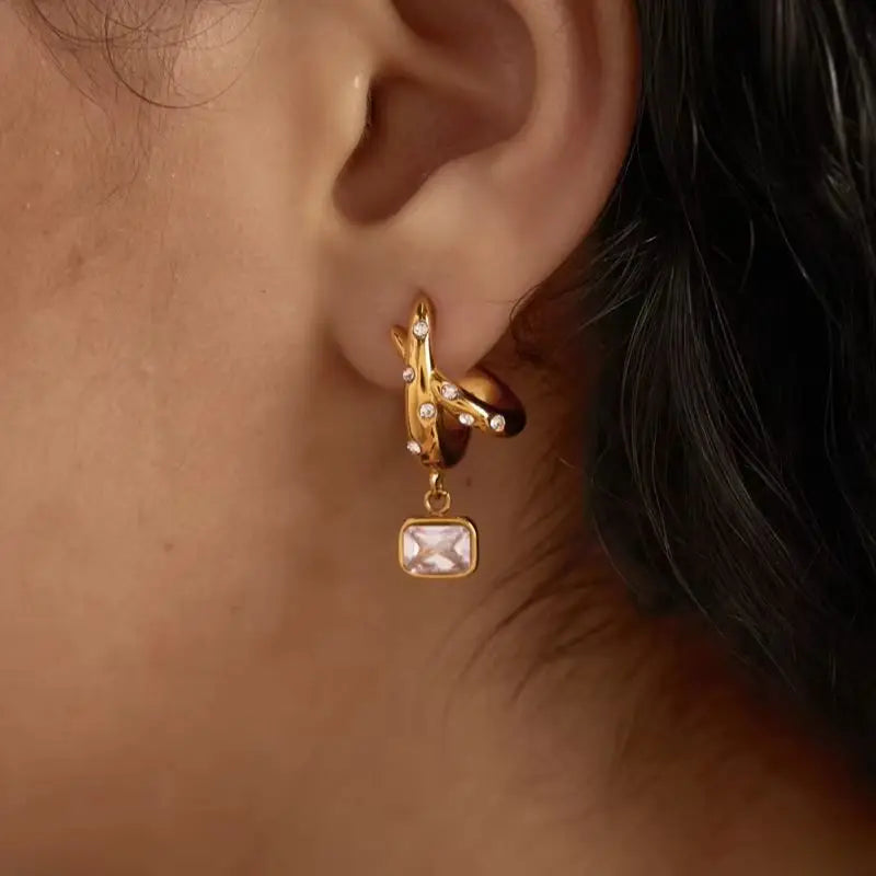 Kika Geometric Zircon Drop Earrings Minimalist 18K Gold PVD Plated Stainless Steel 316L