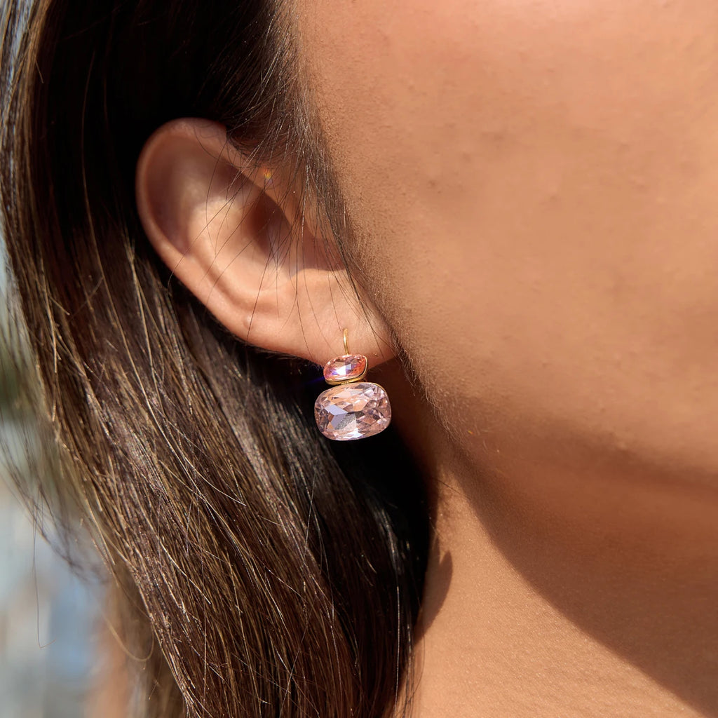 KIKA Delicate Blue White Colord Square Double-Layer Zircons Earrings  PVD Gold Plated Stainless Steel 316L