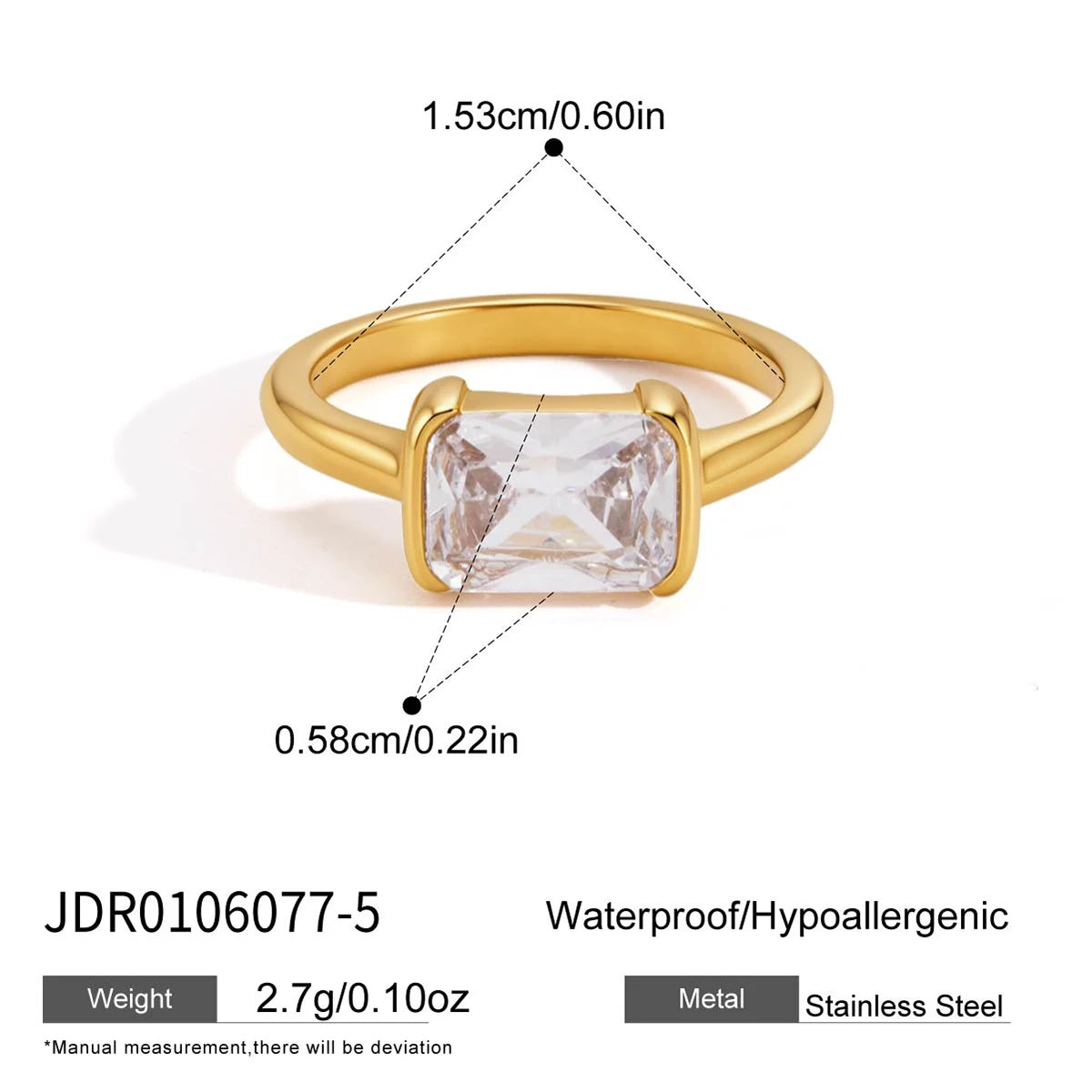 KIKA  Geometric Zircon Stackable Pinky Rings PVD 18K Gold Plated Stainless Steel 316L