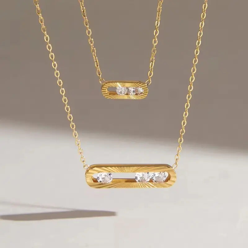 Kika Slideable Zircon Pendant Necklace Minimalist 18K Gold PVD Plated Stainless Steel 316L