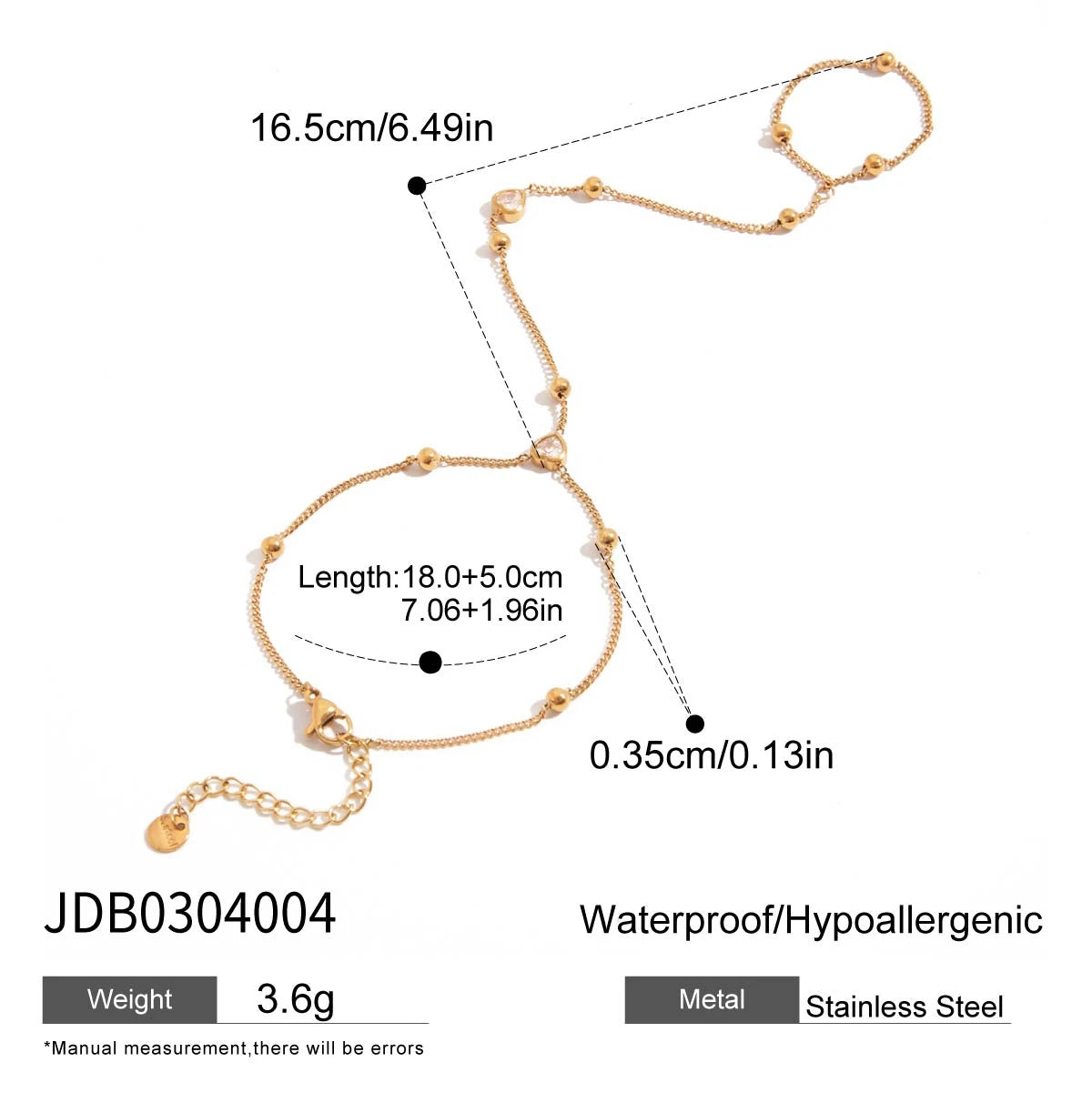 KIKA Minimalist Color Plated Stainless Steel 316L Three Layer Bracelet with Fingers and Zircon