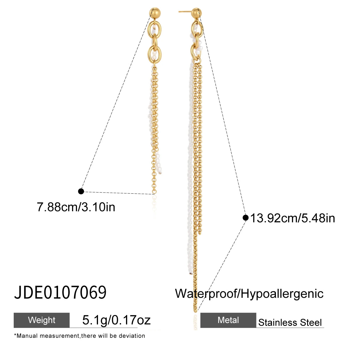 KIKA Asymmetric Imitation Pearl Earrings For Women 18K Gold Plated Stainless Steel L316L