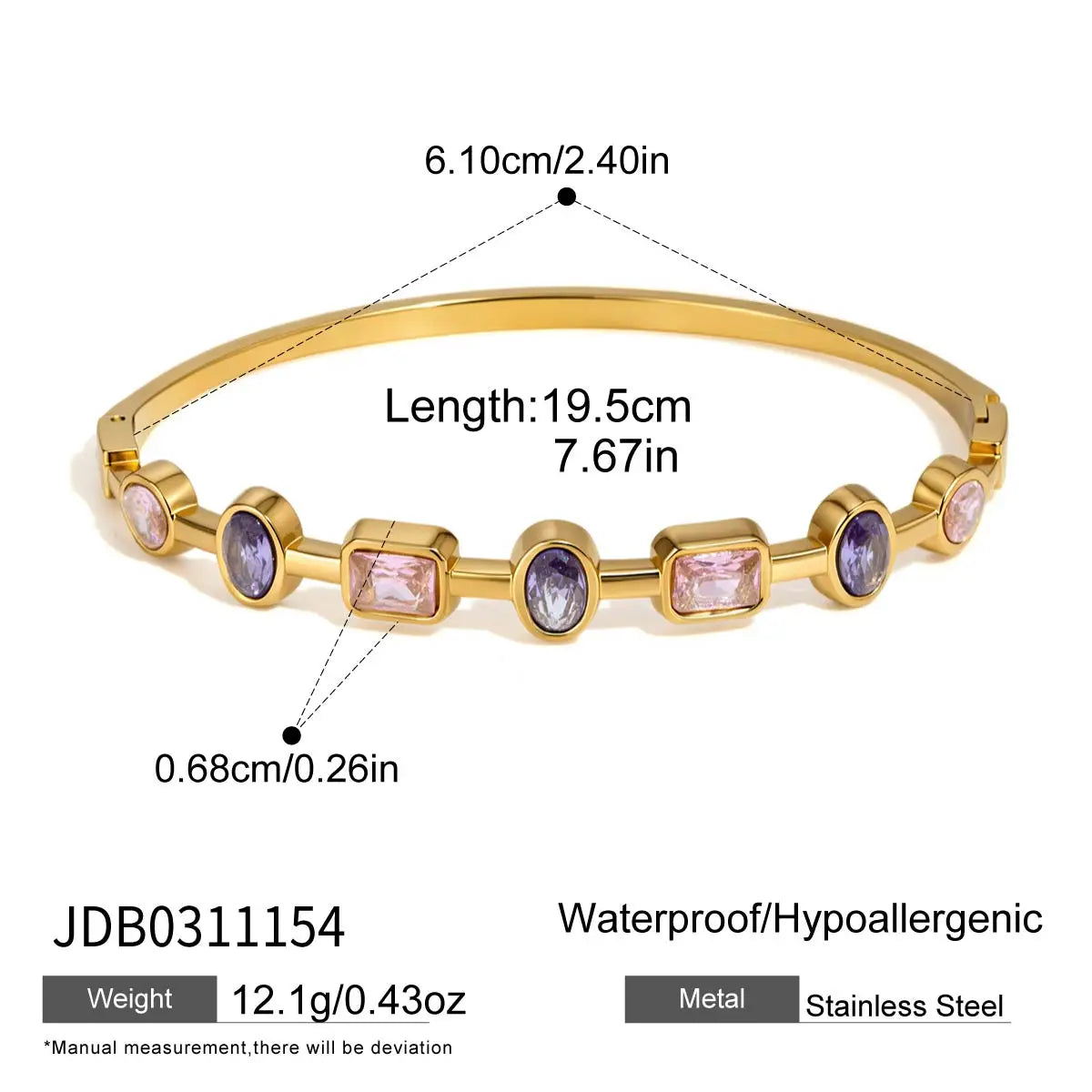 Kika Delicate Blue Pink Geometric Shape Splicing Colored Zircons  Bracelet