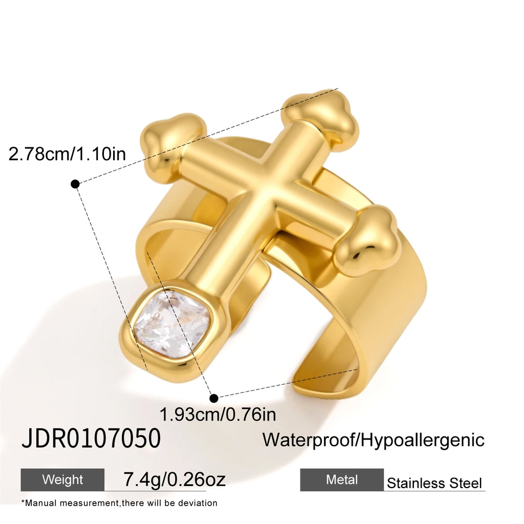 KIKA Square Zircon Cross Necklace Ring Jewelry Set For Women Minimalist 18K Gold PVD Plated Stainless Steel 316L