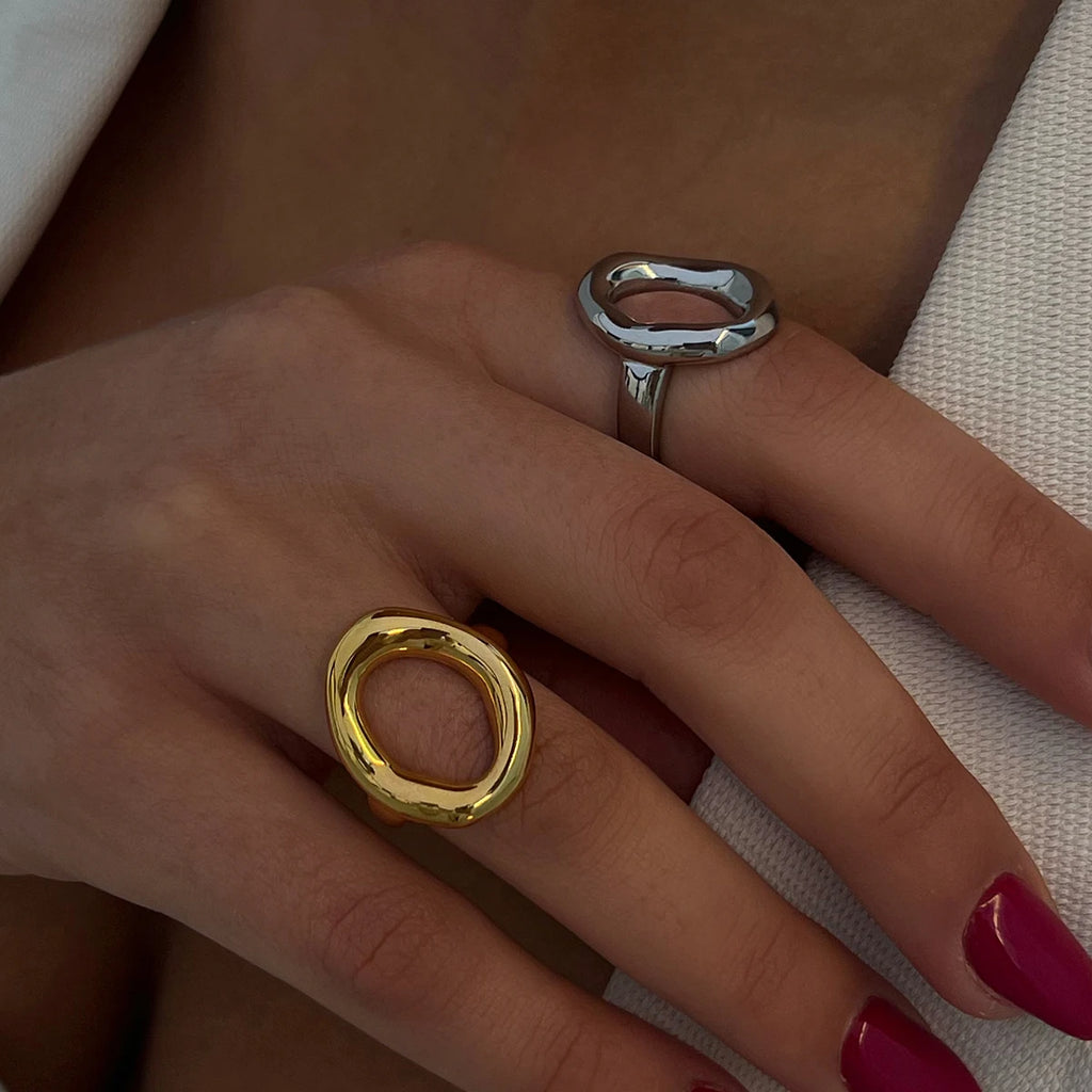 KIKA Minimalist Stainless Steel 316L Smooth Asymmetric Ring Oval Hollow Stackable