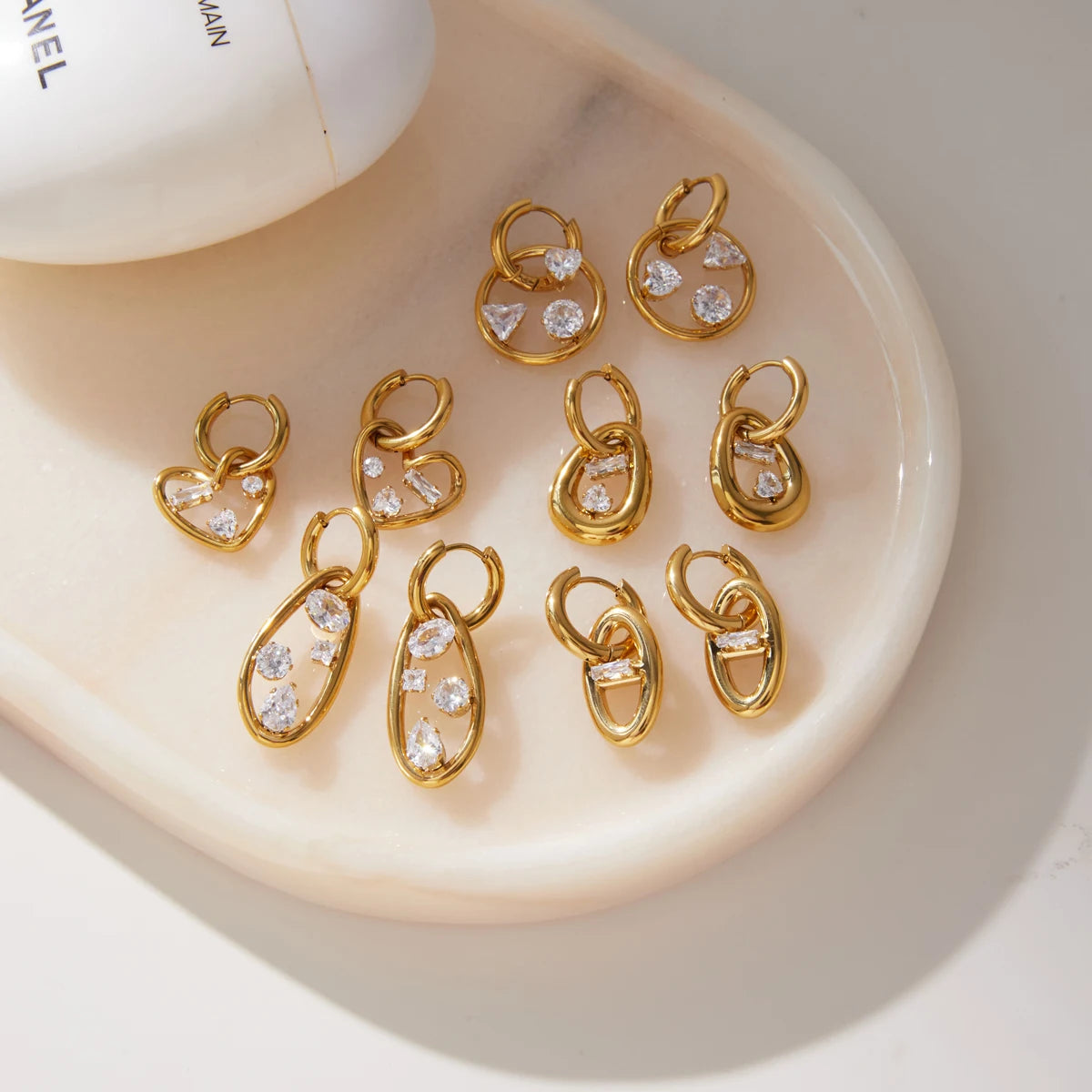 KIKA Geometric Zircon Drop Earrings  PVD Plated Stainless Steel 316L