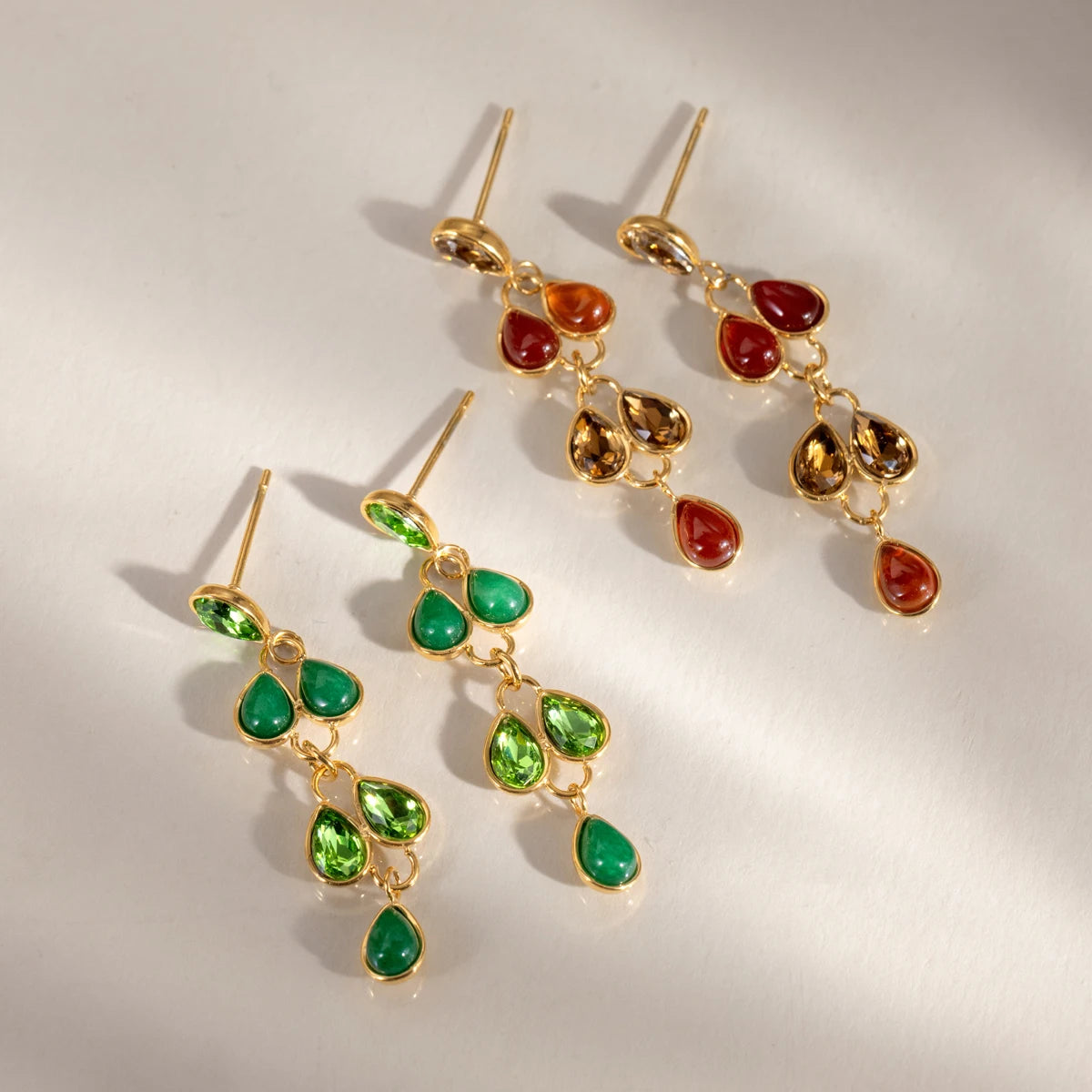 KIKA Water Drop Crystal Natural Stone Earrings For Women Minimalist 18K Gold Plated Stainless Steel Earrings Fashion Jewelry