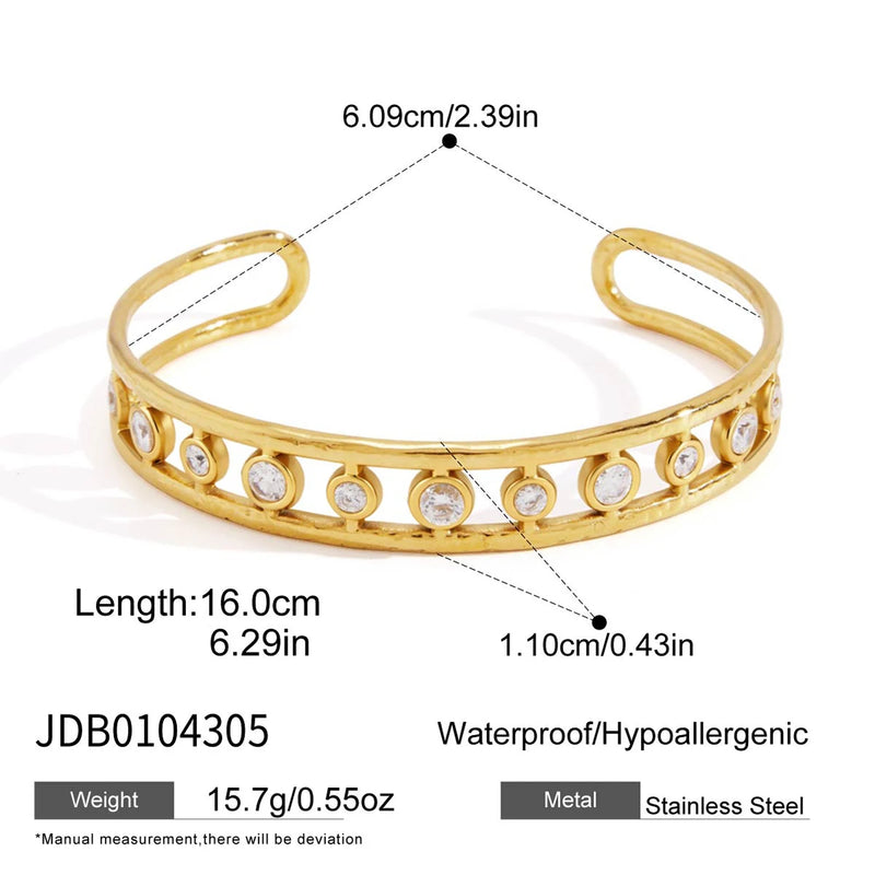 Kika Round Heart Star Zircon Cuff Bracelet For Women Multilayer 18K Gold Plated Stainless Steel Open Bangle Fashion Jewelry