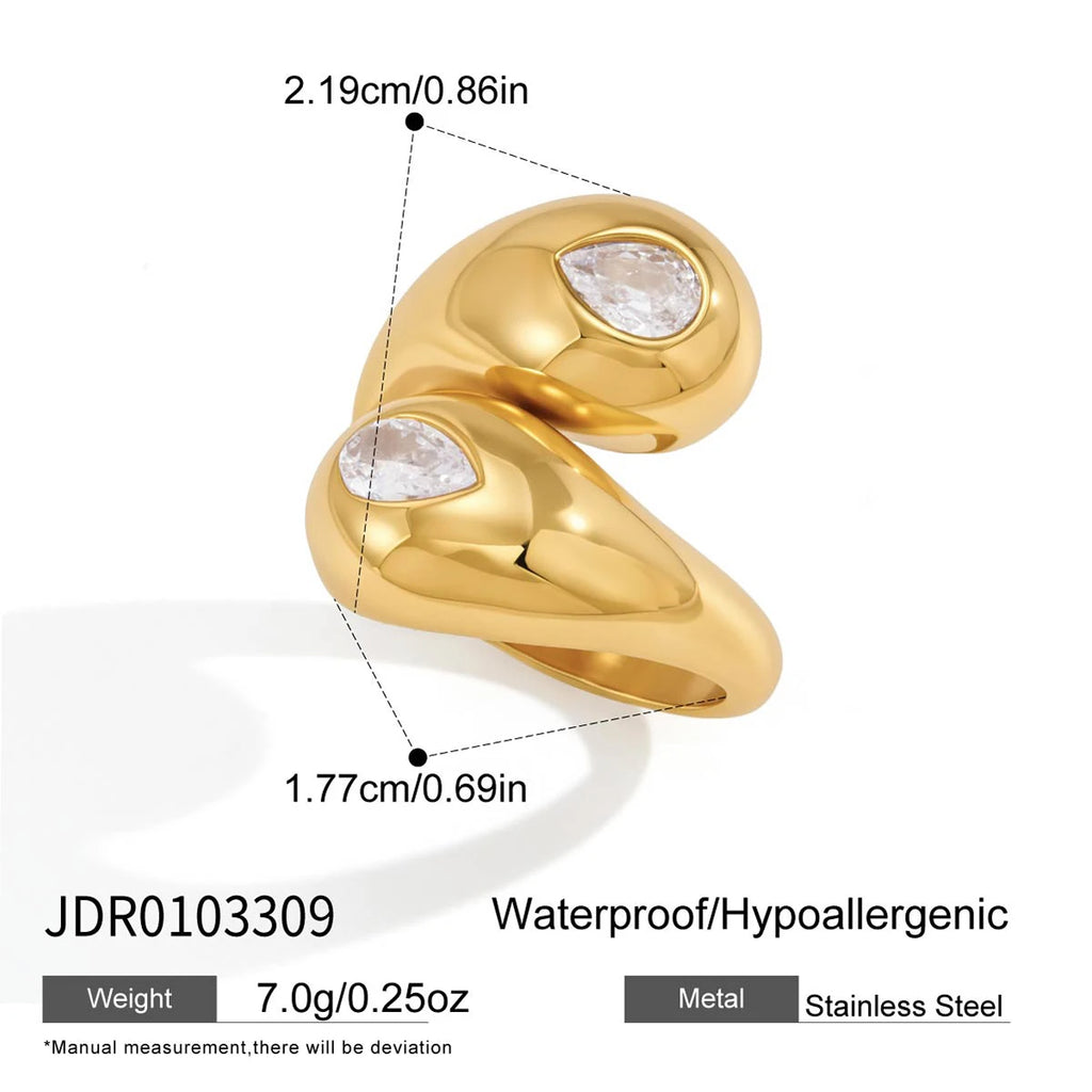 KIKA Twisted Open Ring Pear-Shaped CZ PVD Plated Steel 316L Hypoallergenic