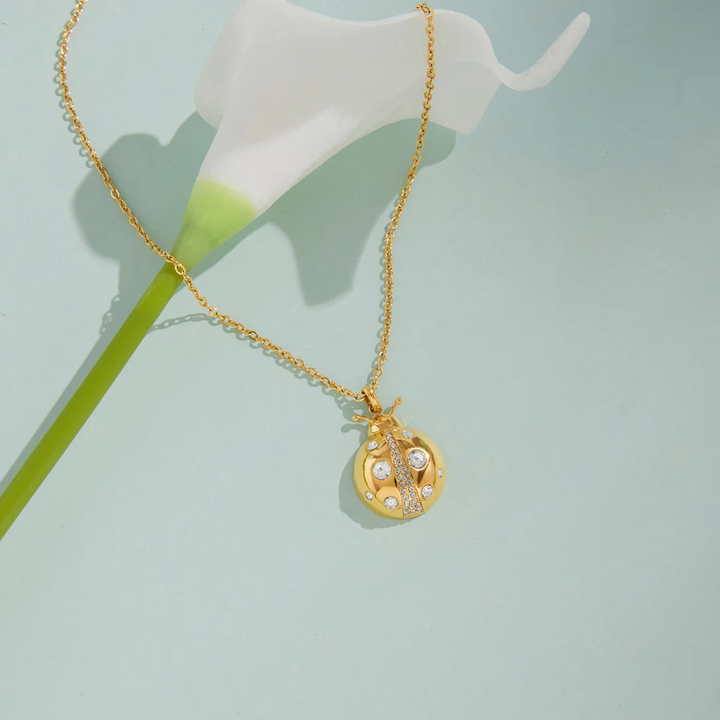 Kika White Zircon Ladybird Pendant Necklace