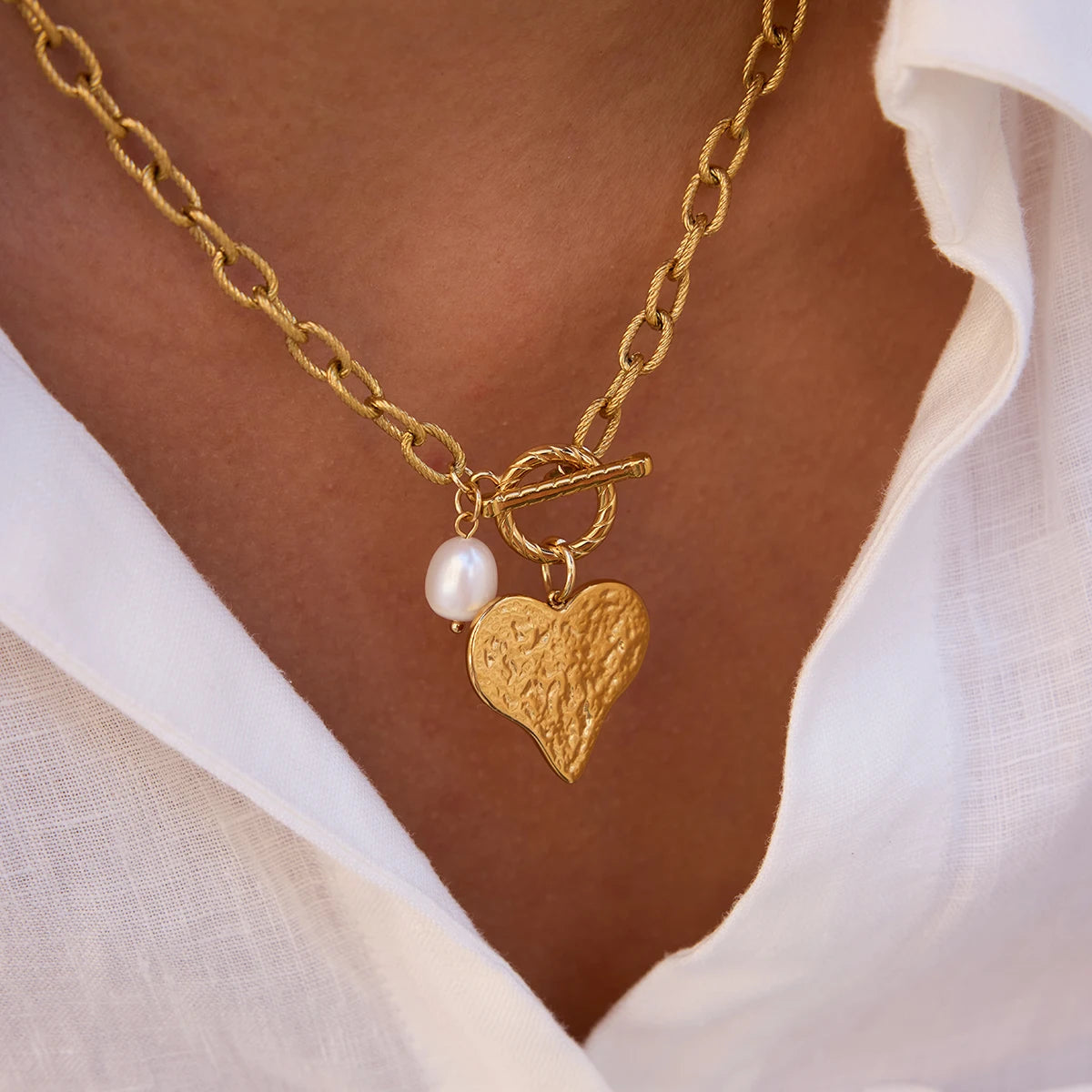 Kika Vintage Hammer Cross Freshwater Pearl Pendant Necklace