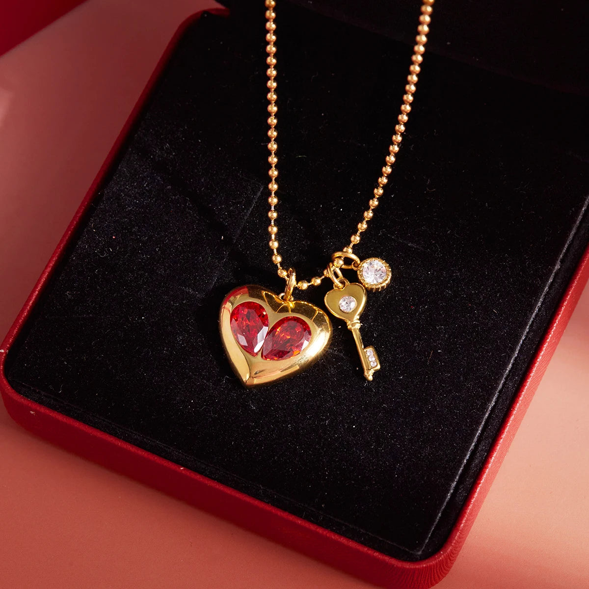 Kika Classic Red Zircon Heart Shaped Necklace