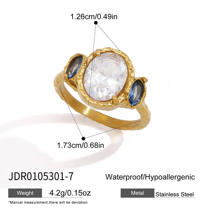 KIKA Multicolor Geometric Zircon Rings  PVD Plated Stainless Steel 316L