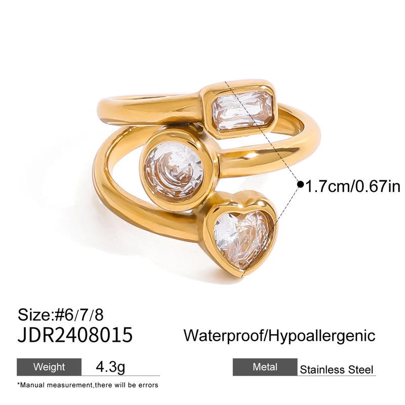 Kika Luxury Shiny AAA Cubic Zirconia Stainless Steel Geometric Ring High Quality