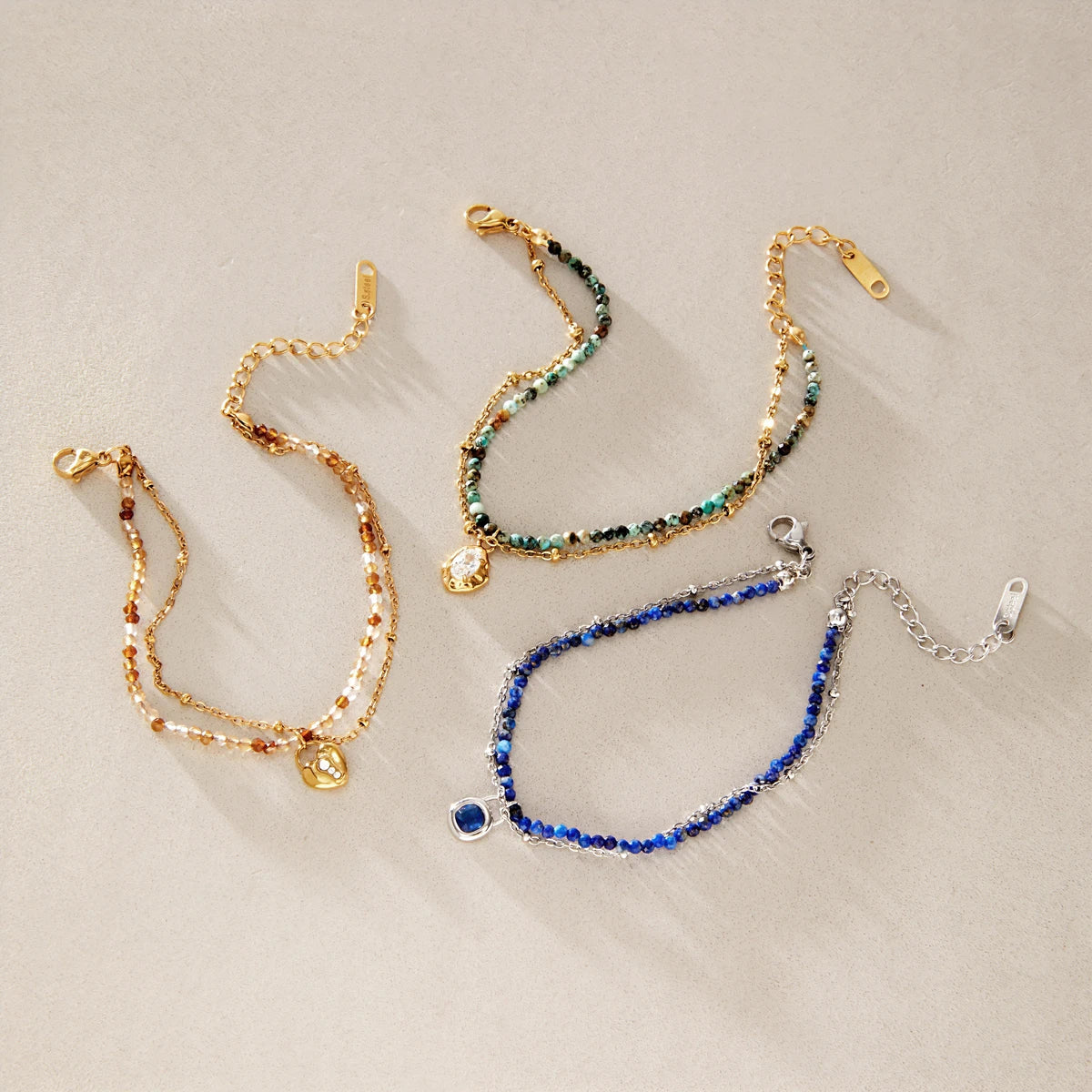 KIKA Vintage Geometric Pendant Natural Stone Beaded Bracelet For Women Minimalist 18K Gold PVD Plated Stainless Steel 316L Bracelet