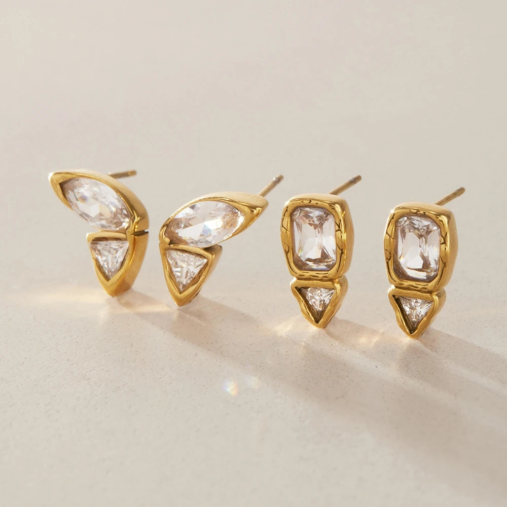 KIKA Delicate Geometric Zircon Stud Earrings 18K Gold PVD Plated Stainless Steel 316L