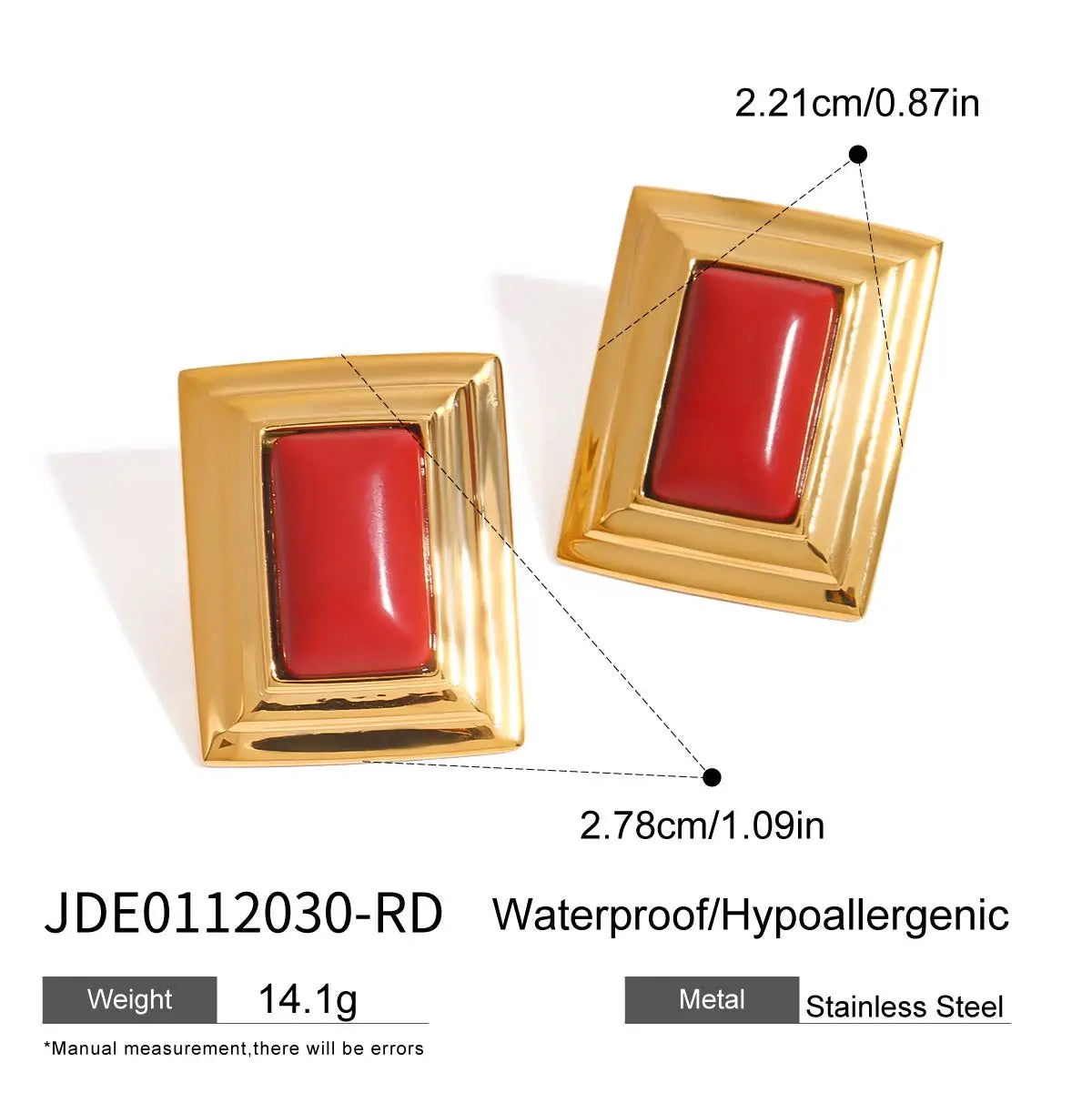 Kika Retro 18K Gold Color Plated Stainless Steel Agate Ear studs