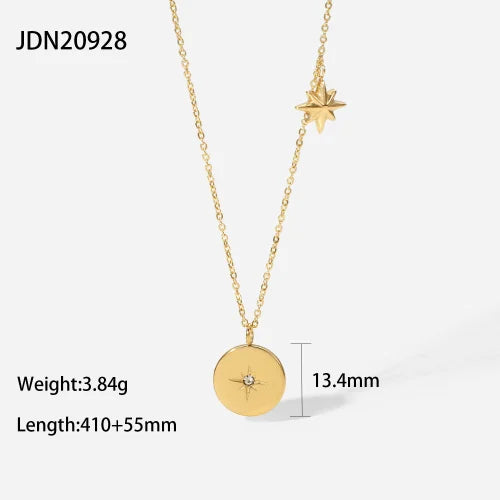Dainty Moon Necklace Gold Color Sun With Opal Stone