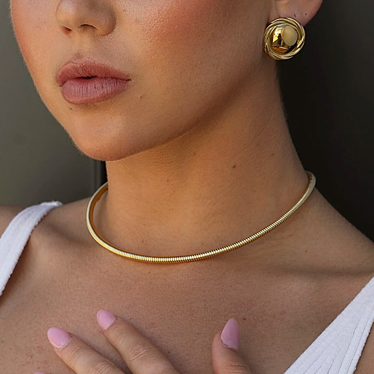Metal Texture Cuff Necklace Snake Chain 16K Gold Plated