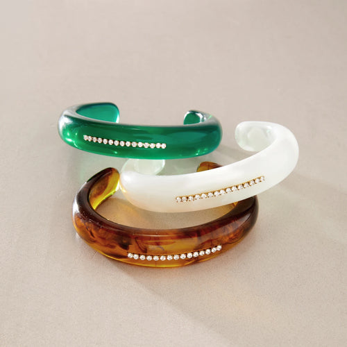 KIKA Chunky Resin Wide Cuff Bracelet For Women Delicate Cubic Zirconia Open Bangle Autumn Winter Fashion Jewelry Gift