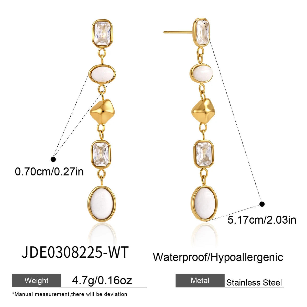 KIKA Elegant Crystal Natural Stone Tassel Earrings For Women Waterproof 18K Gold PVD Plated Stainless Steel Earrings Jewelry