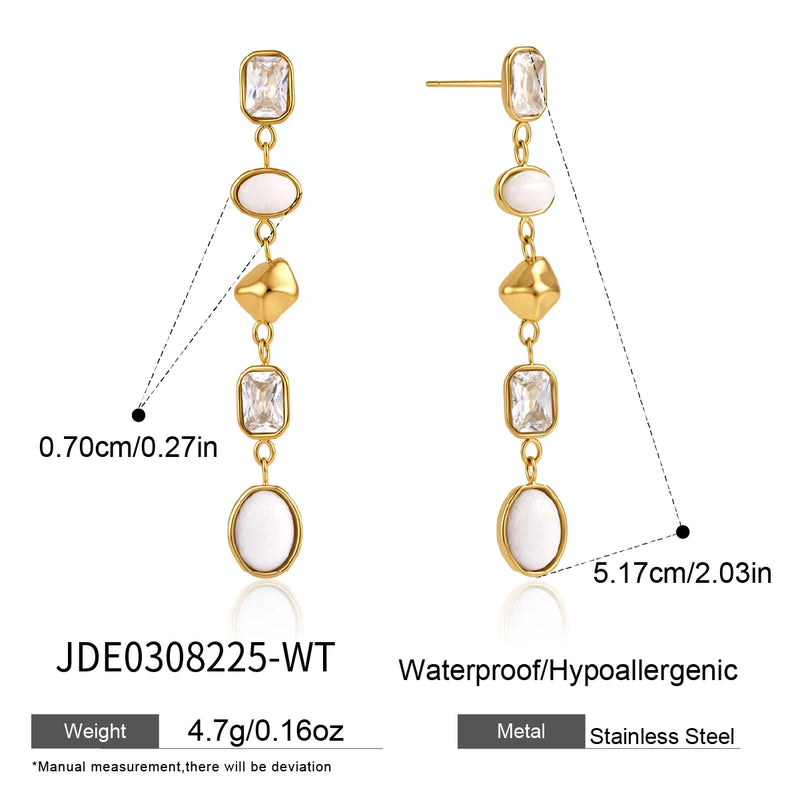 KIKA Elegant Crystal Natural Stone Tassel Earrings For Women Waterproof 18K Gold PVD Plated Stainless Steel Earrings Jewelry