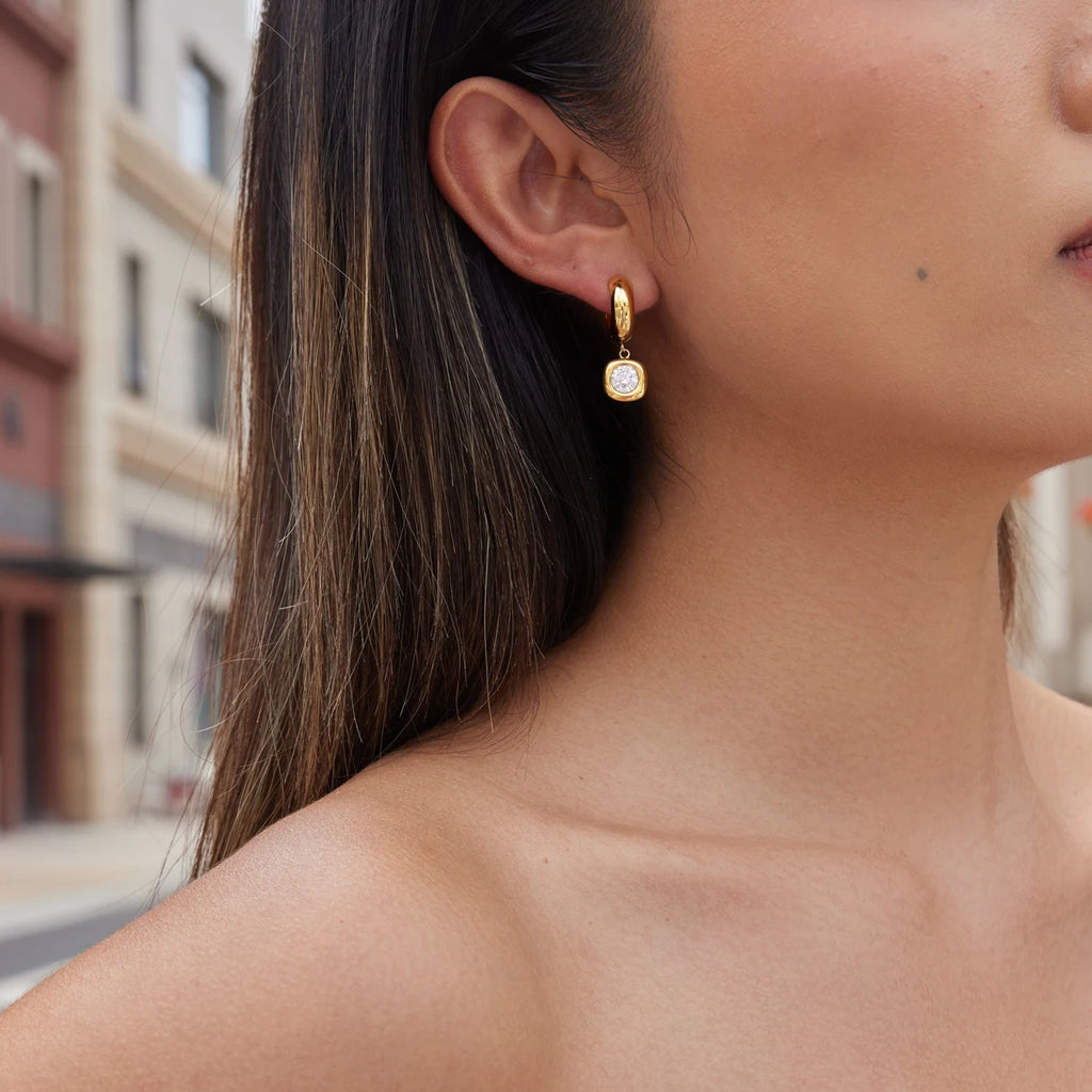 KIKA Delicate Geometric Zircon Drop Earrings  18K Gold PVD Plated Stainless Steel 316L