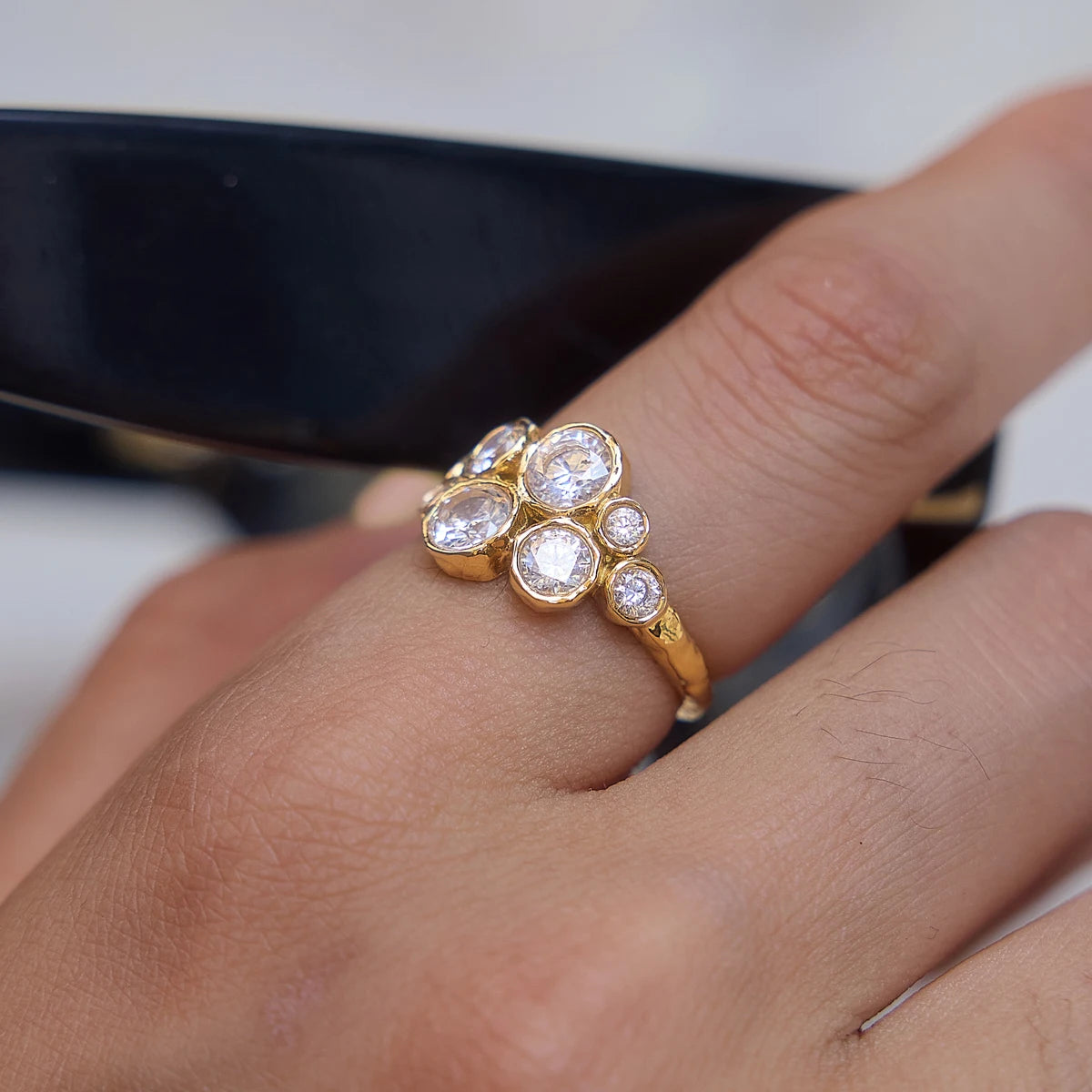 KIKA Round Zircon Geometric Open Rings PVD Plated Stainless Steel 316L