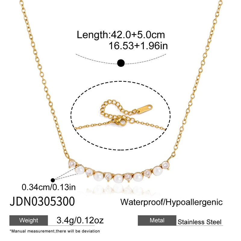 Kika Elegant Zircon Imitation Pearl Smile Shape Pendant Necklace PVD Plated Stainless Steel 316L