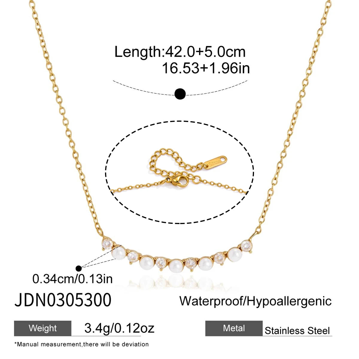 Kika Elegant Zircon Imitation Pearl Smile Shape Pendant Necklace PVD Plated Stainless Steel 316L