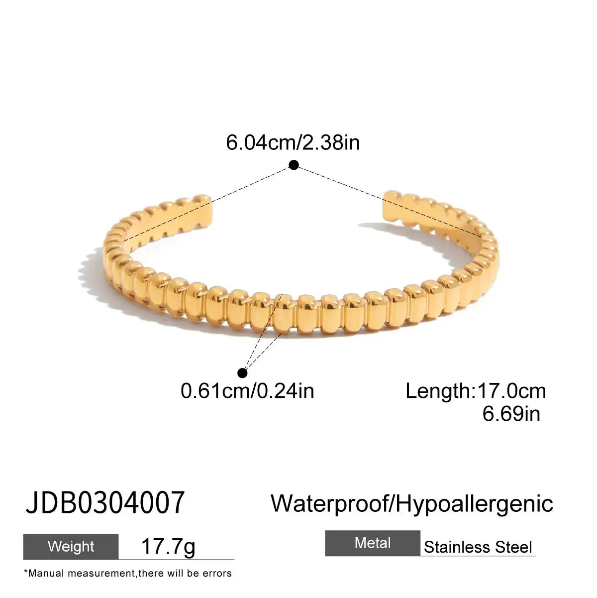 KIKA Minimalist 18K Gold Color Plated Stainless Steel Hammer Pattern Double Layer Bracelet Foldable Wrinkle Bracelet Women's