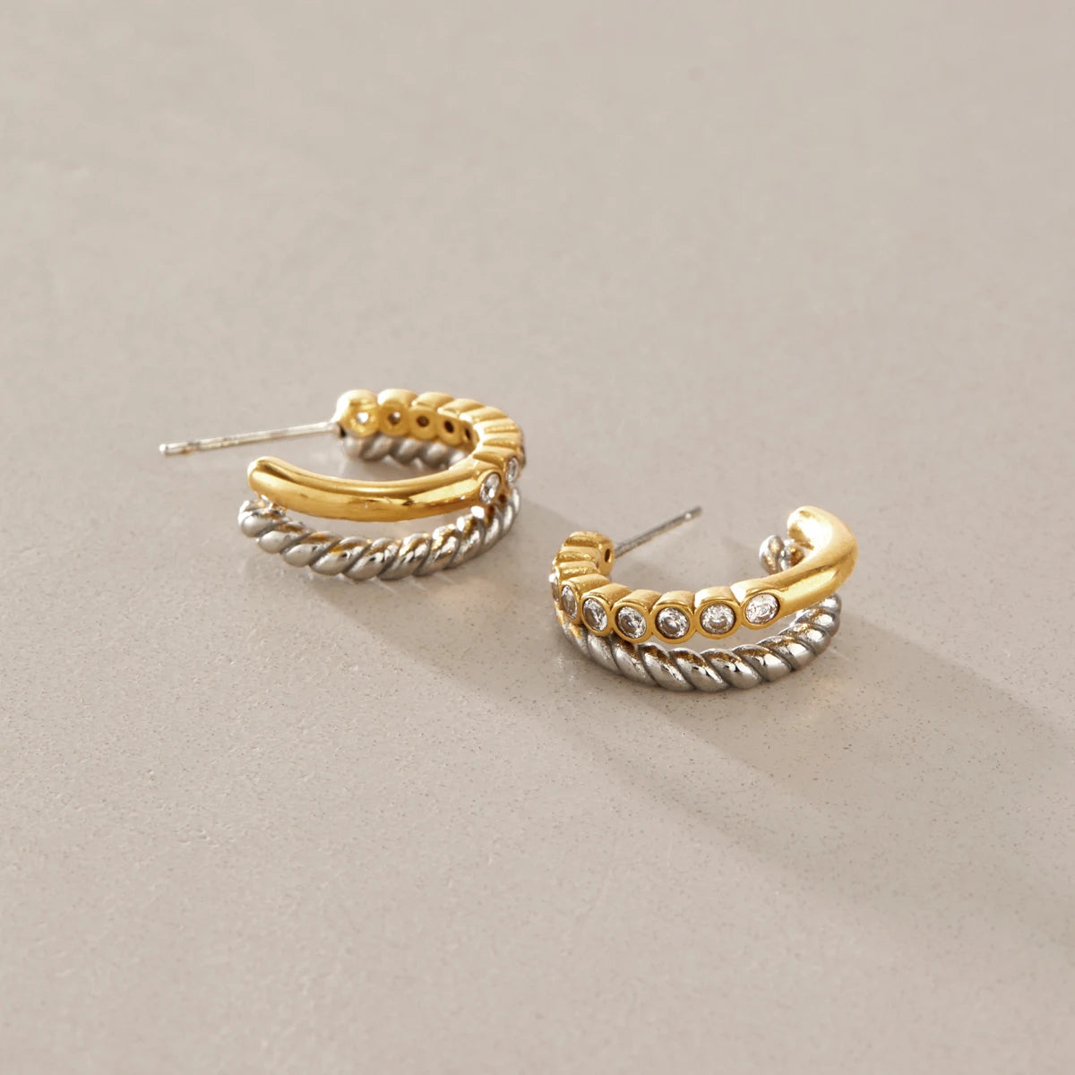 KIKA Delicate Zircon Mixed Color C Shape Stud Earrings For Women 18K Gold PVD Plated Stainless Steel 316L