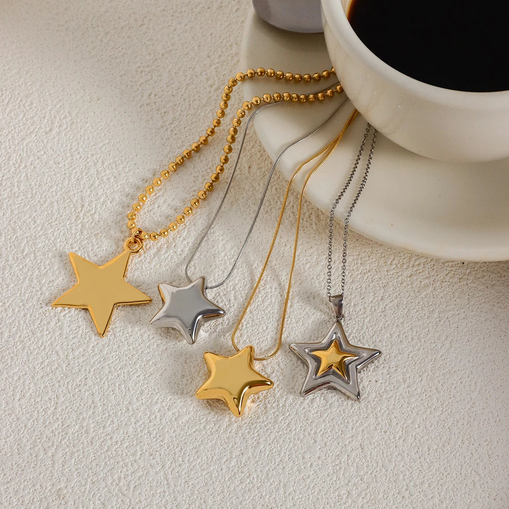 Kika Minimalist Classic  Stainless Steel Smooth Five Pointed Star Necklace