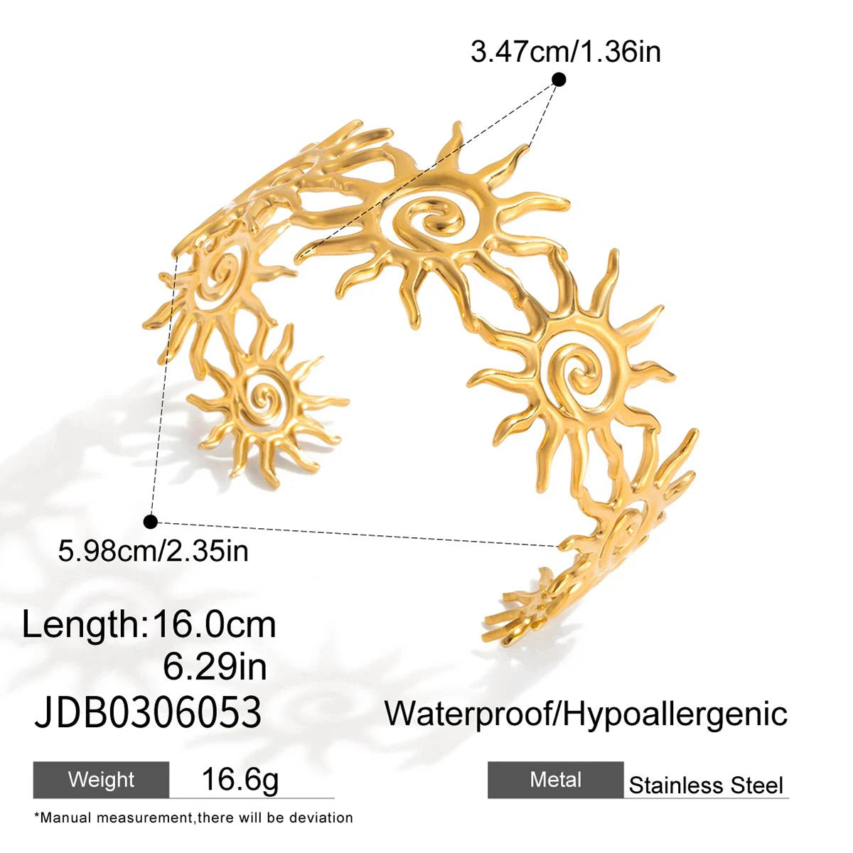 KIKA Unique Stainless Steel 316L Metal Wide Cuff Open Bracelet Bangle  PVD Plated Waterproof