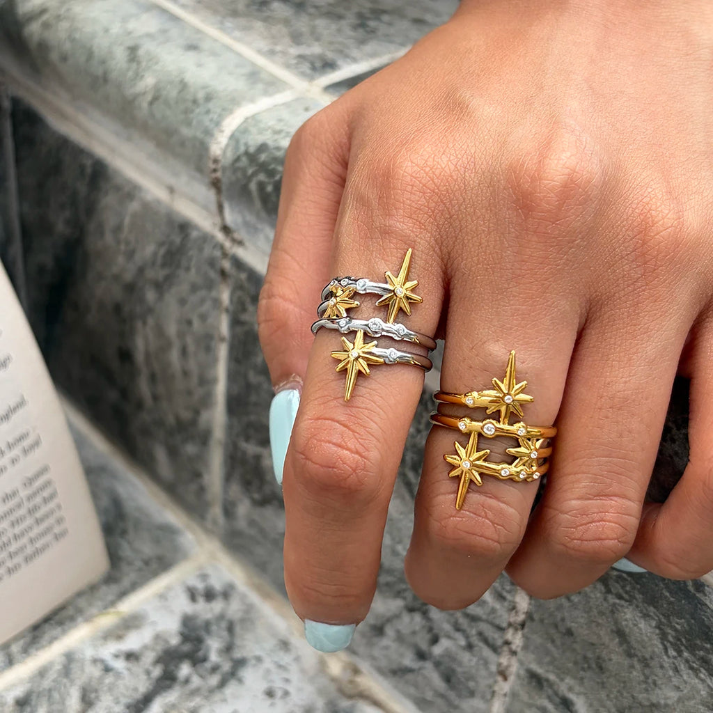 KIKA  Zircon Star Multilayer Open Rings PVD Plated Stainless Steel 316L
