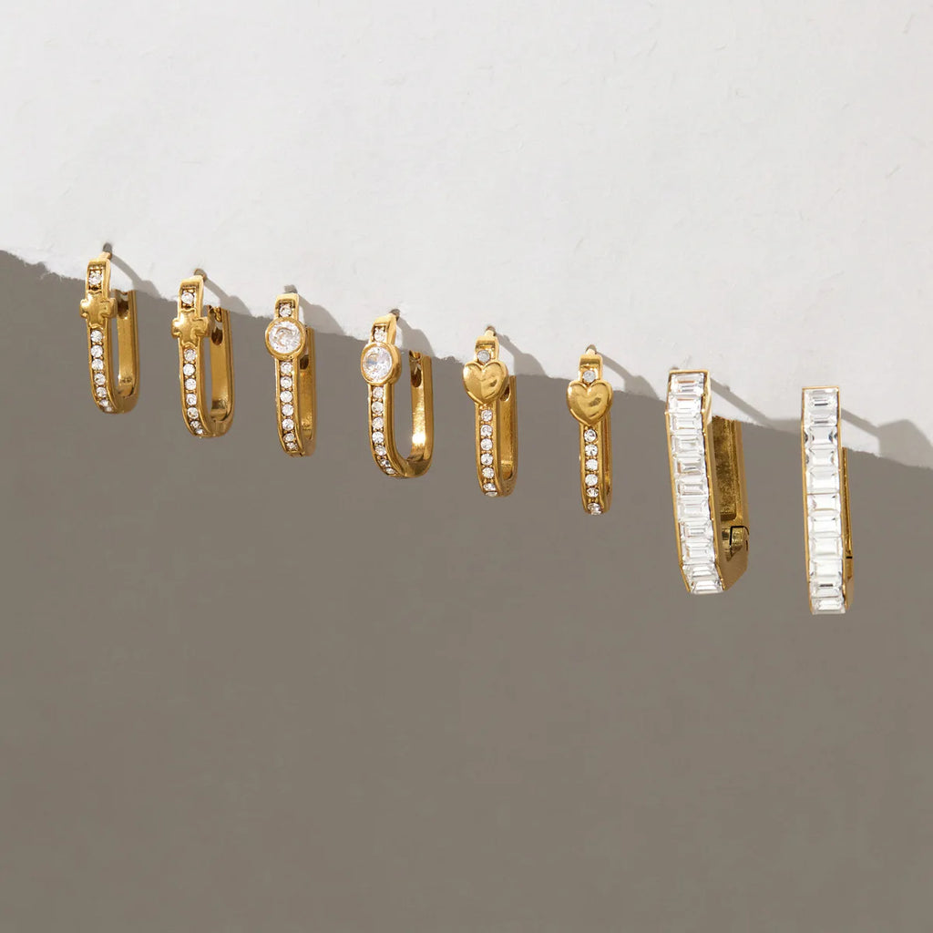 KIKA Zircon Crystal Geometric Clip Earrings For Women Minimalist 18K Gold Plated Stainless Steel 316L Earrings Fashion Jewelry Gift
