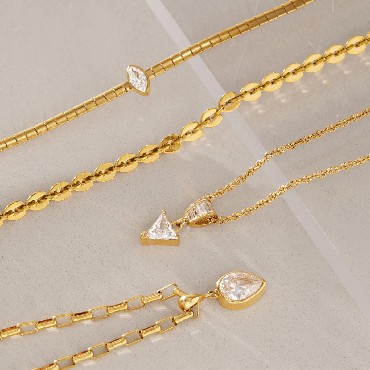Kika Geometric Zircon Pendant Necklace 18K Gold PVD Plated Stainless Steel 316L