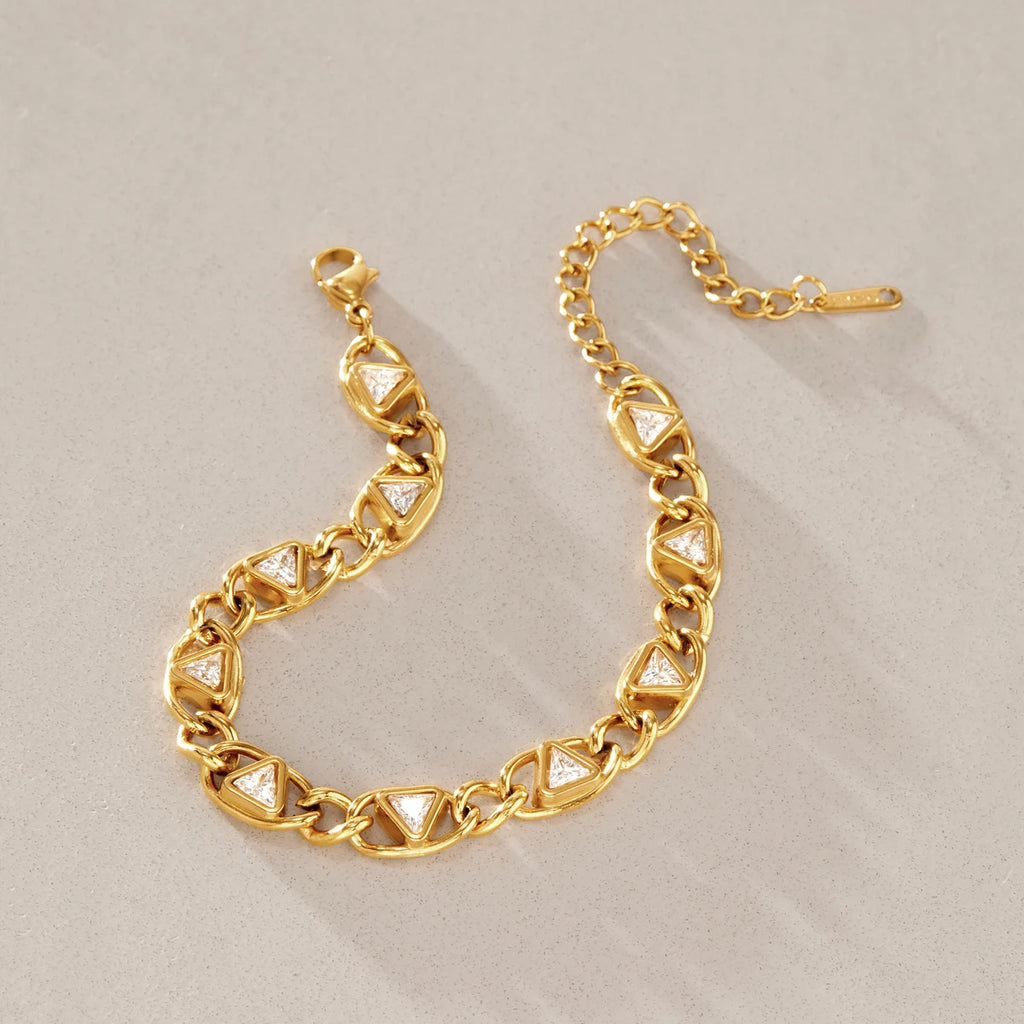 KIKA Classic Triangle Zircon Chunky Chain Bracelet 18K Gold PVD Plated Stainless Steel 316L